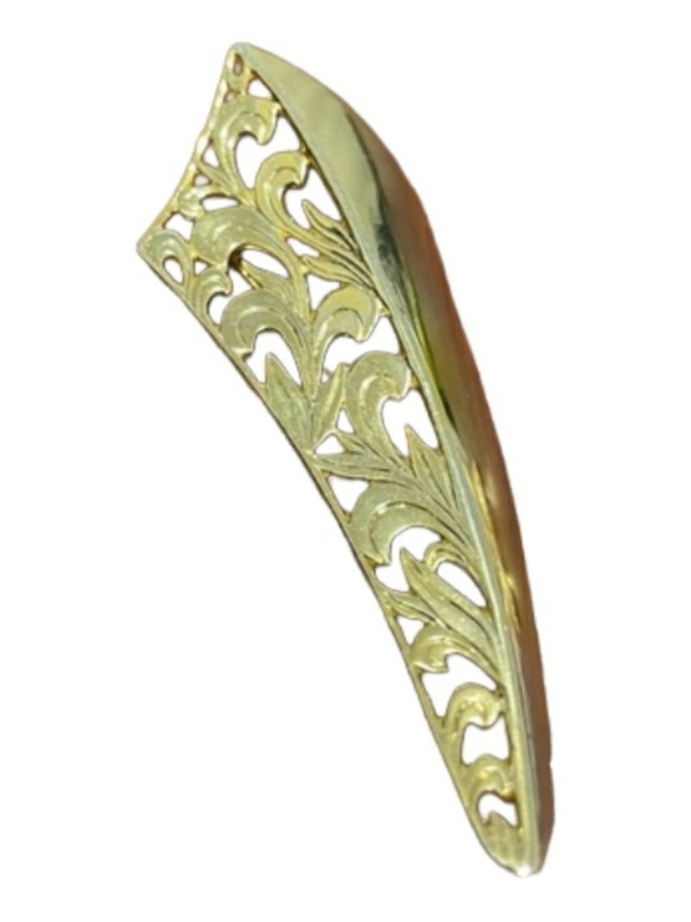 Gold Filigree Women's Brooch Pin - Elegant Curved Leaf Motif